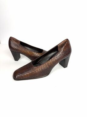 RODO Firenze Leather Brown Pumps Python Snake Embossed Square Toe Italy 36,5